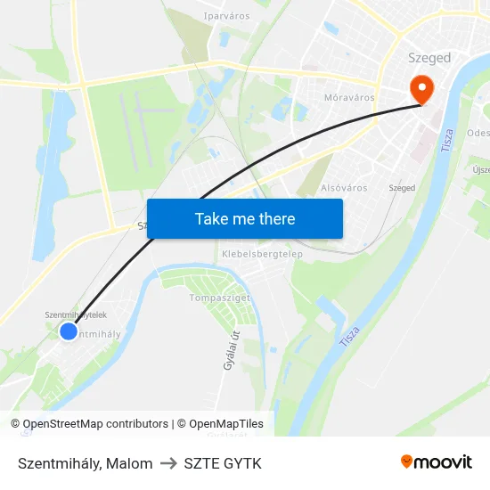 Szentmihály, Malom to SZTE GYTK map
