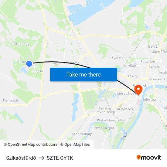 Sziksósfürdő to SZTE GYTK map