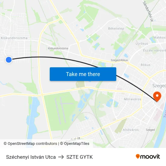 Széchenyi István Utca to SZTE GYTK map