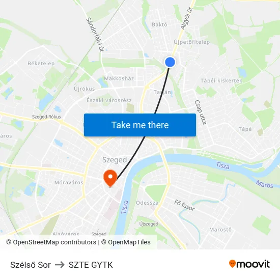 Szélső Sor to SZTE GYTK map
