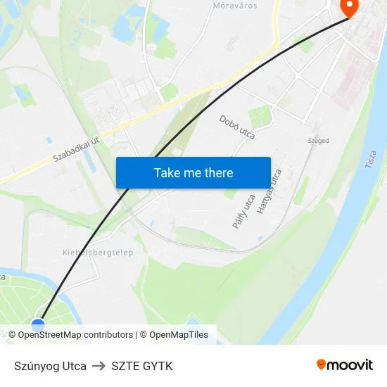 Szúnyog Utca to SZTE GYTK map