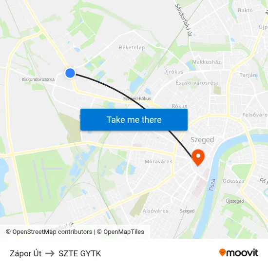 Zápor Út to SZTE GYTK map