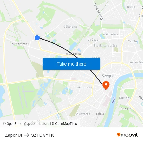 Zápor Út to SZTE GYTK map