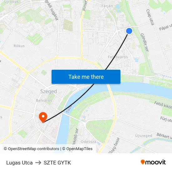 Lugas Utca to SZTE GYTK map