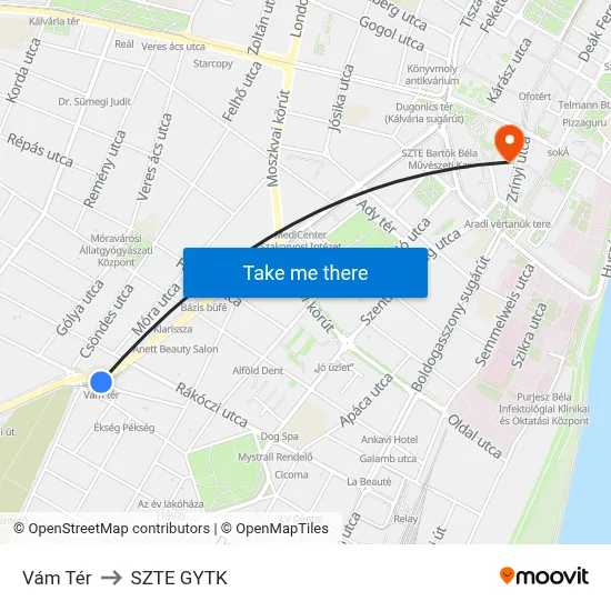 Vám Tér to SZTE GYTK map