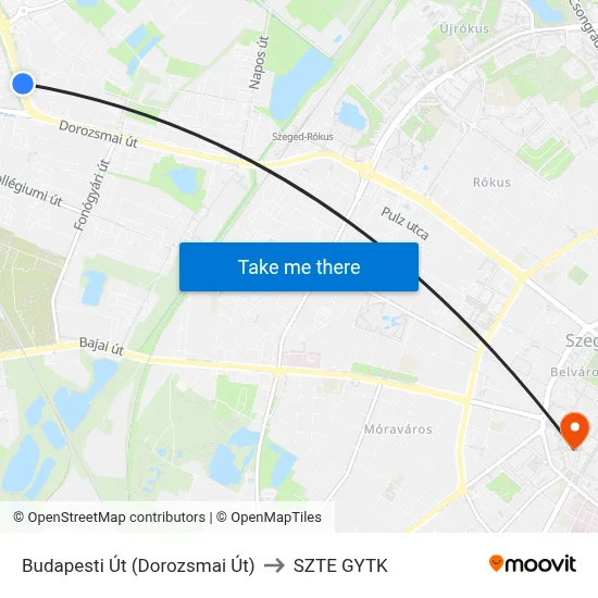 Budapesti Út (Dorozsmai Út) to SZTE GYTK map