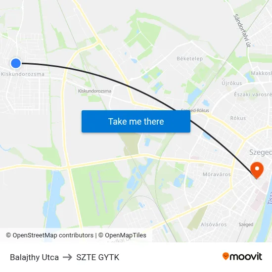 Balajthy Utca to SZTE GYTK map