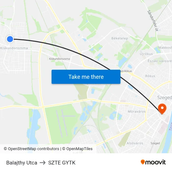 Balajthy Utca to SZTE GYTK map
