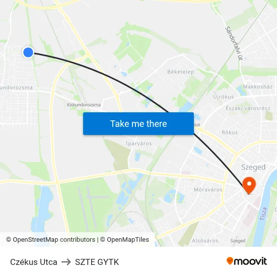 Czékus Utca to SZTE GYTK map