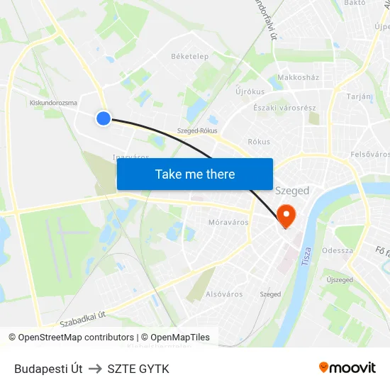 Budapesti Út to SZTE GYTK map