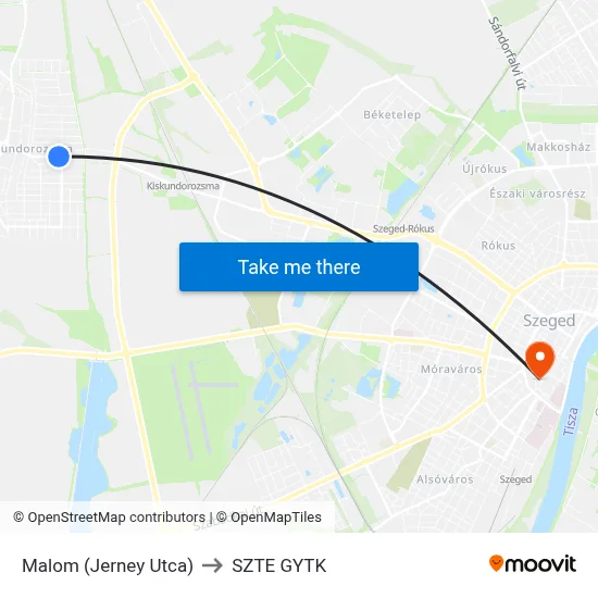 Malom (Jerney Utca) to SZTE GYTK map