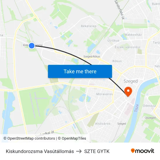 Kiskundorozsma Vasútállomás to SZTE GYTK map