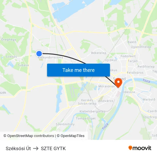Széksósi Út to SZTE GYTK map