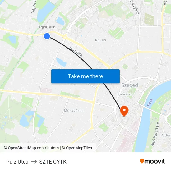 Pulz Utca to SZTE GYTK map