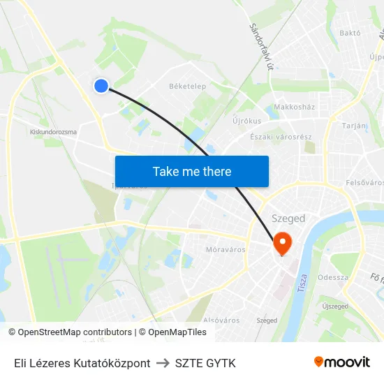 Eli Lézeres Kutatóközpont to SZTE GYTK map