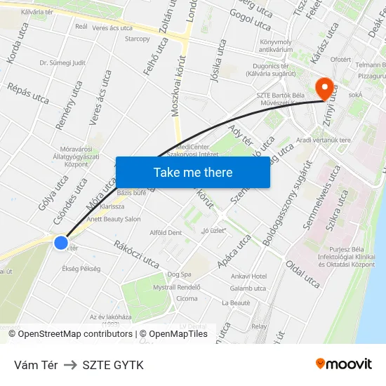 Vám Tér to SZTE GYTK map