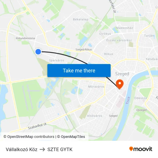 Vállalkozó Köz to SZTE GYTK map