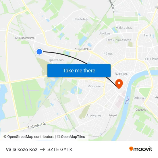 Vállalkozó Köz to SZTE GYTK map