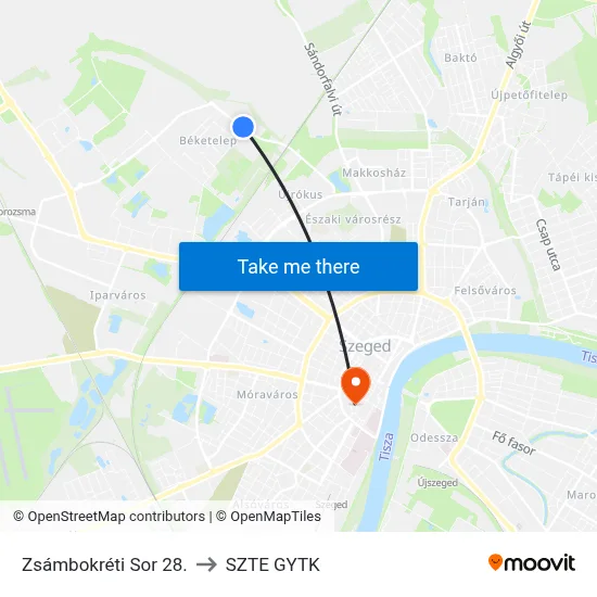 Zsámbokréti Sor 28. to SZTE GYTK map