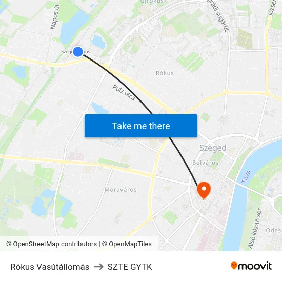 Rókus Vasútállomás to SZTE GYTK map