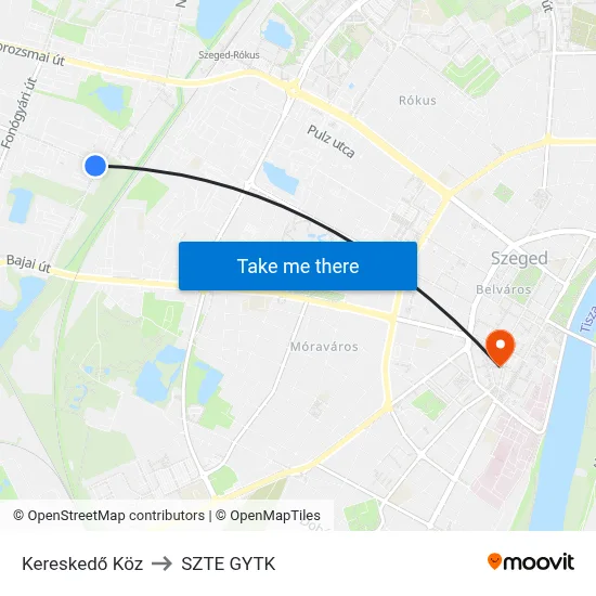 Kereskedő Köz to SZTE GYTK map