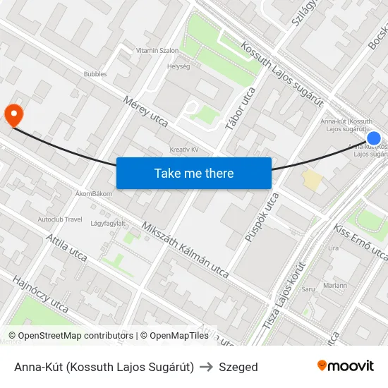 Anna-Kút (Kossuth Lajos Sugárút) to Szeged map