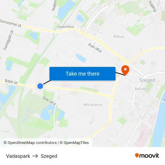 Vadaspark to Szeged map