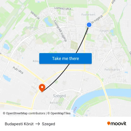 Budapesti Körút to Szeged map