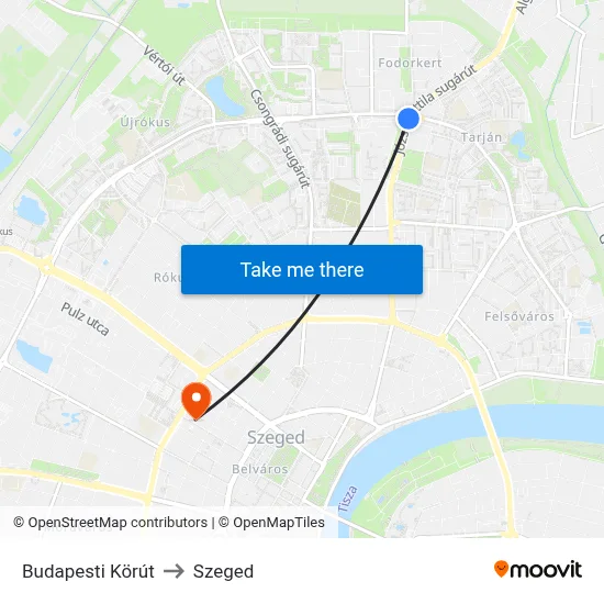 Budapesti Körút to Szeged map