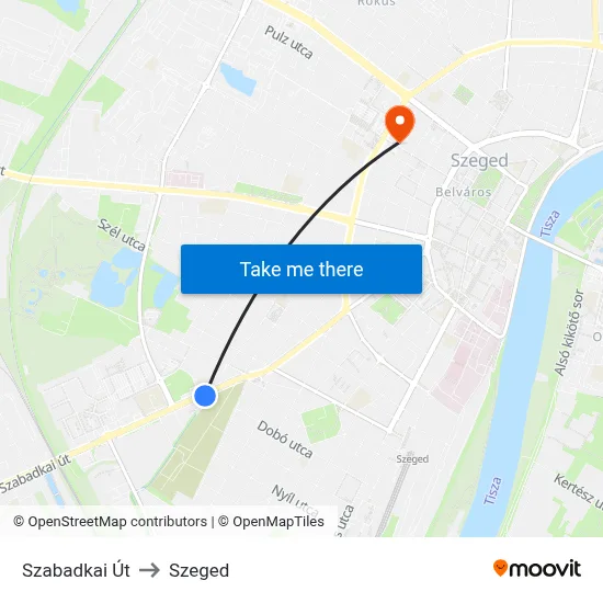 Szabadkai Út to Szeged map