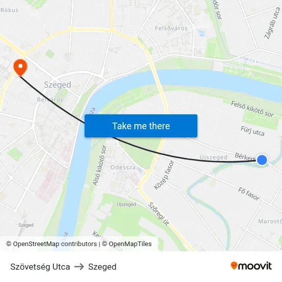 Szövetség Utca to Szeged map