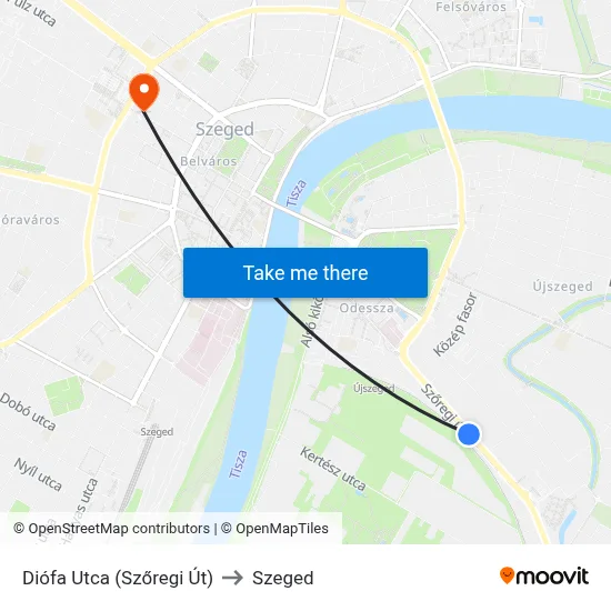 Diófa Utca (Szőregi Út) to Szeged map