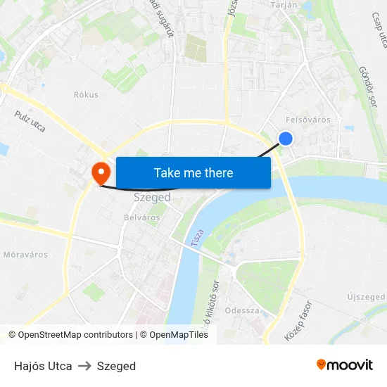Hajós Utca to Szeged map