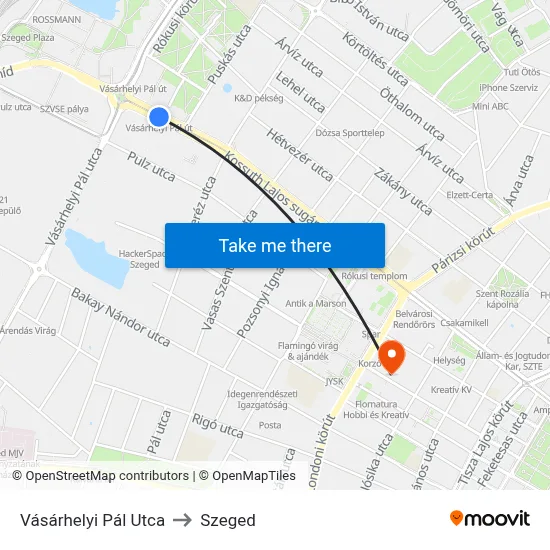 Vásárhelyi Pál Utca to Szeged map