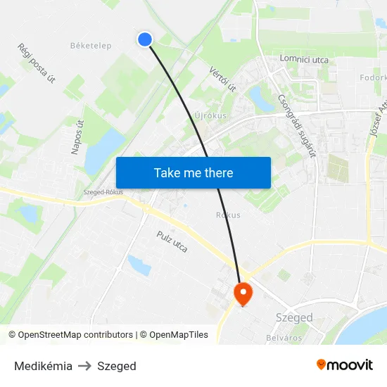 Medikémia to Szeged map