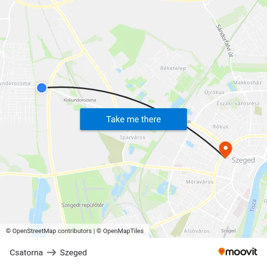 Csatorna to Szeged map