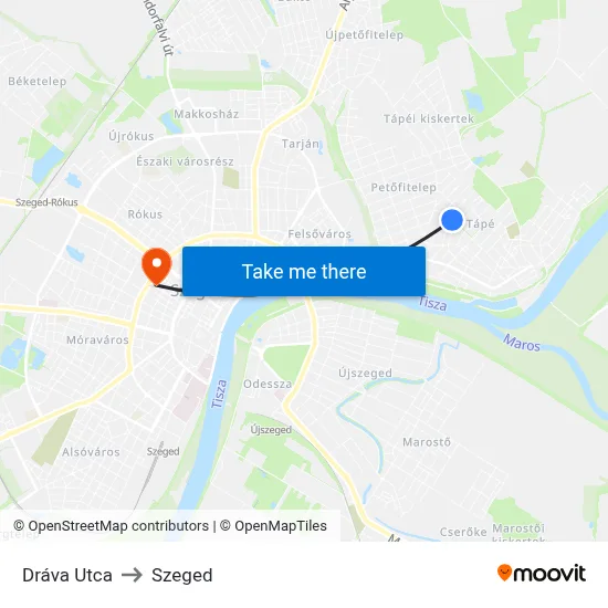 Dráva Utca to Szeged map