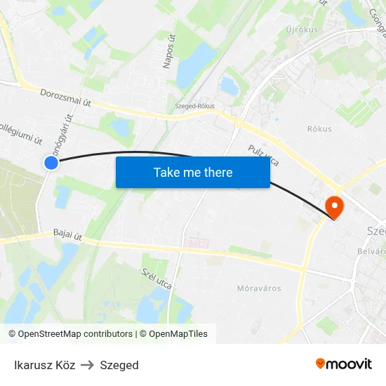 Ikarusz Köz to Szeged map