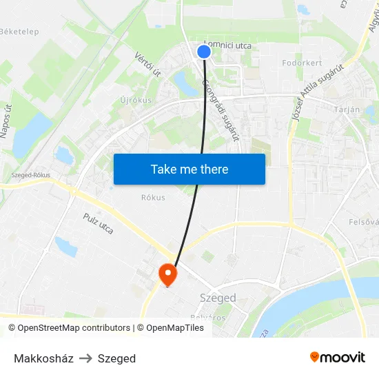 Makkosház to Szeged map