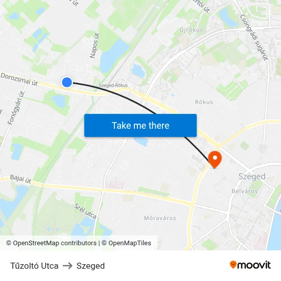 Tűzoltó Utca to Szeged map