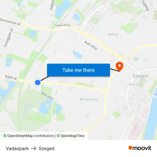 Vadaspark to Szeged map