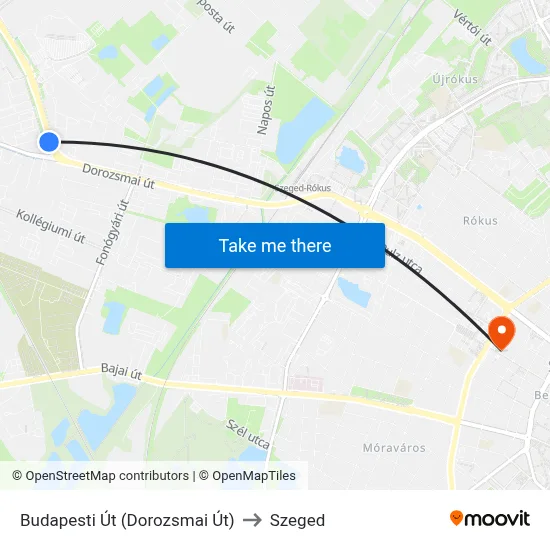Budapesti Út (Dorozsmai Út) to Szeged map
