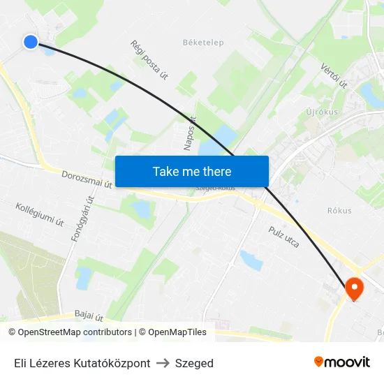 Eli Lézeres Kutatóközpont to Szeged map