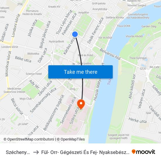 Széchenyi Tér to Fül- Orr- Gégészeti És Fej- Nyaksebészeti Klinika map