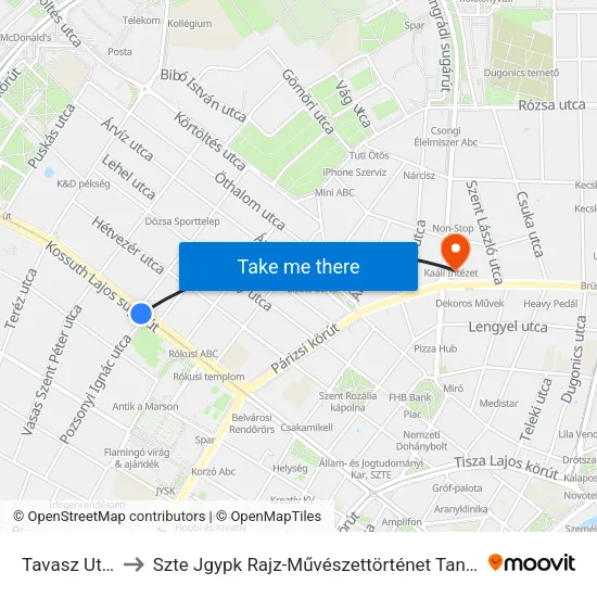 Tavasz Utca to Szte Jgypk Rajz-Művészettörténet Tanszék map