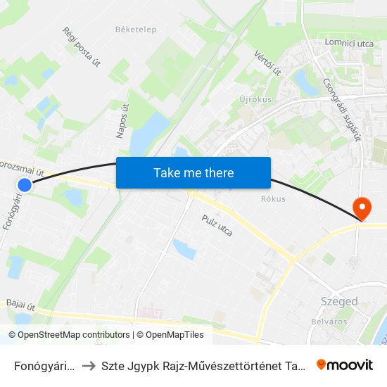 Fonógyári Út to Szte Jgypk Rajz-Művészettörténet Tanszék map