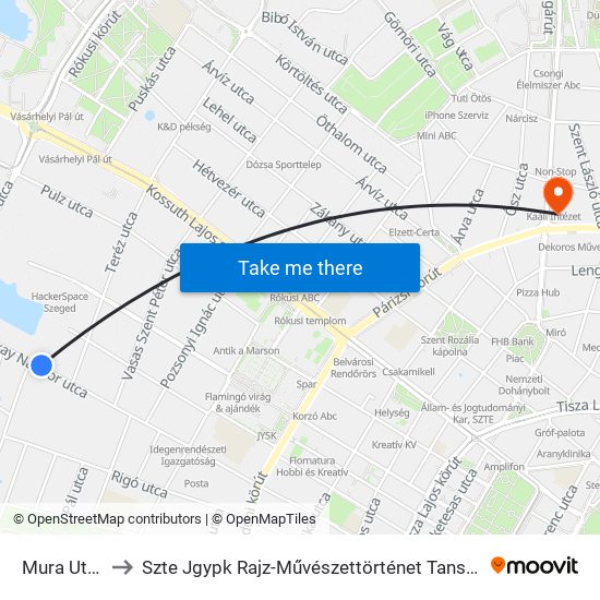 Mura Utca to Szte Jgypk Rajz-Művészettörténet Tanszék map