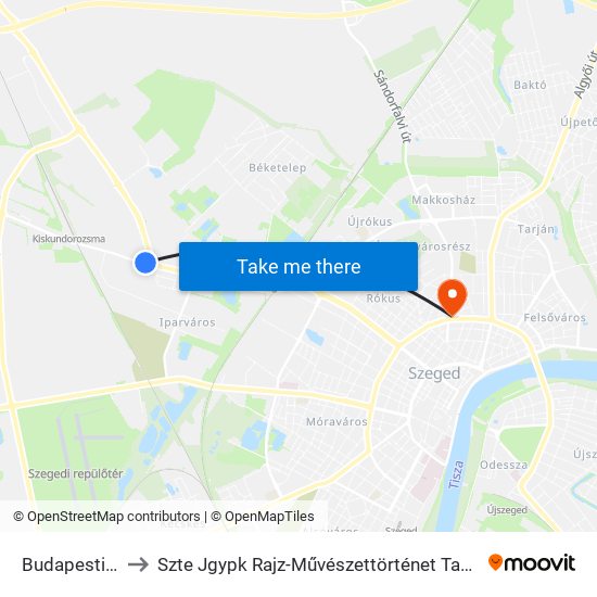 Budapesti Út to Szte Jgypk Rajz-Művészettörténet Tanszék map