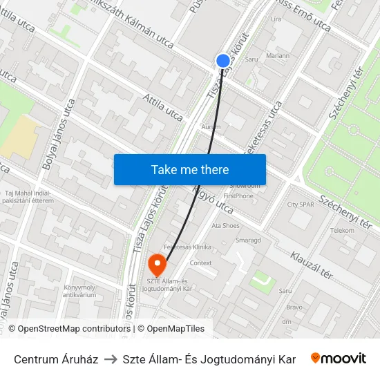 Centrum Áruház to Szte Állam- És Jogtudományi Kar map