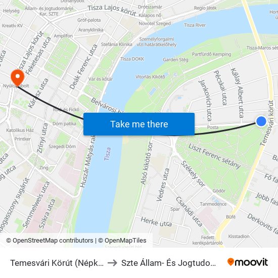 Temesvári Körút (Népkert Sor) to Szte Állam- És Jogtudományi Kar map